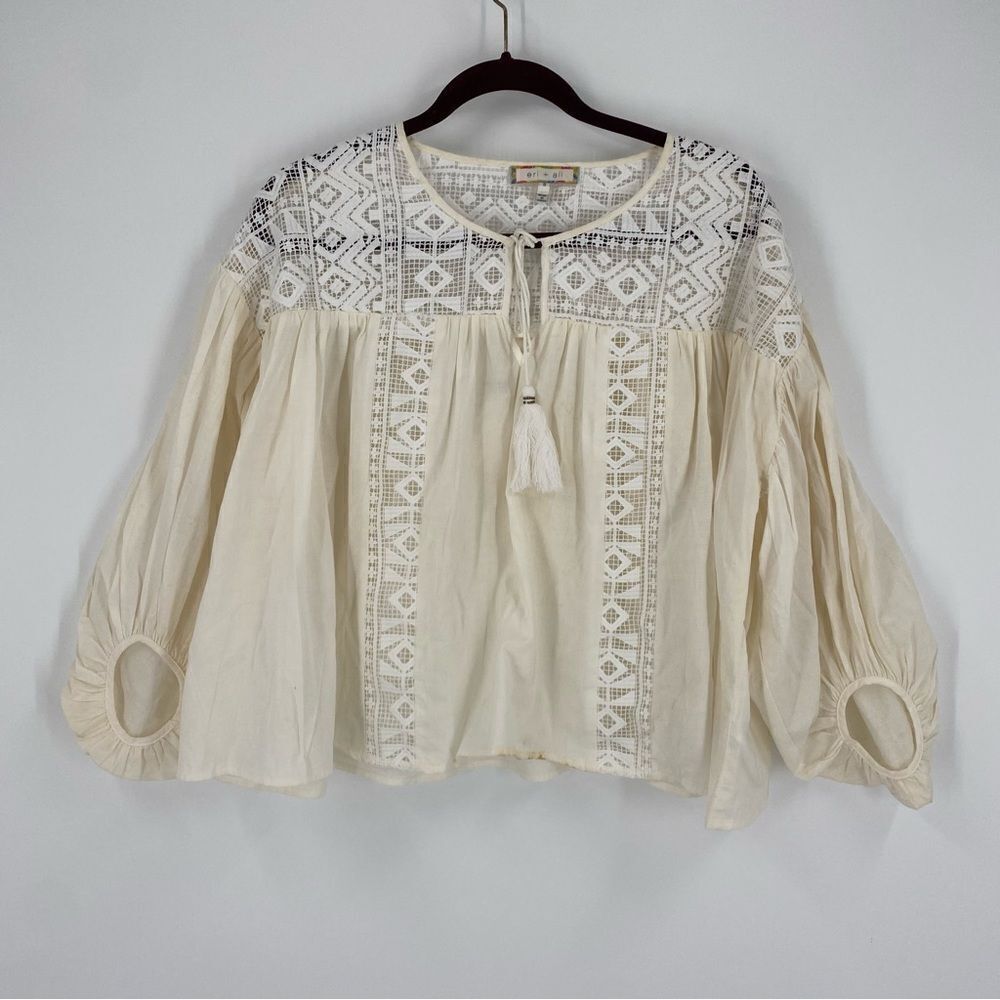 Eri + Ali Women’s Lace Detail 3/4 Balloon Sleeve Blouse size S